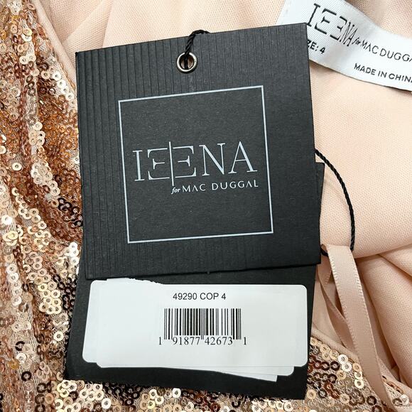 IEENA FOR MAC DUGGAL 49290 One Shoulder Ruffled Sequin Midi Dress Copper 4 NEW - Picture 8 of 10